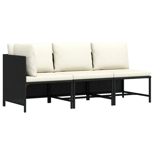 Canapés de jardin 3 pcs avec coussins Noir Résine tressée