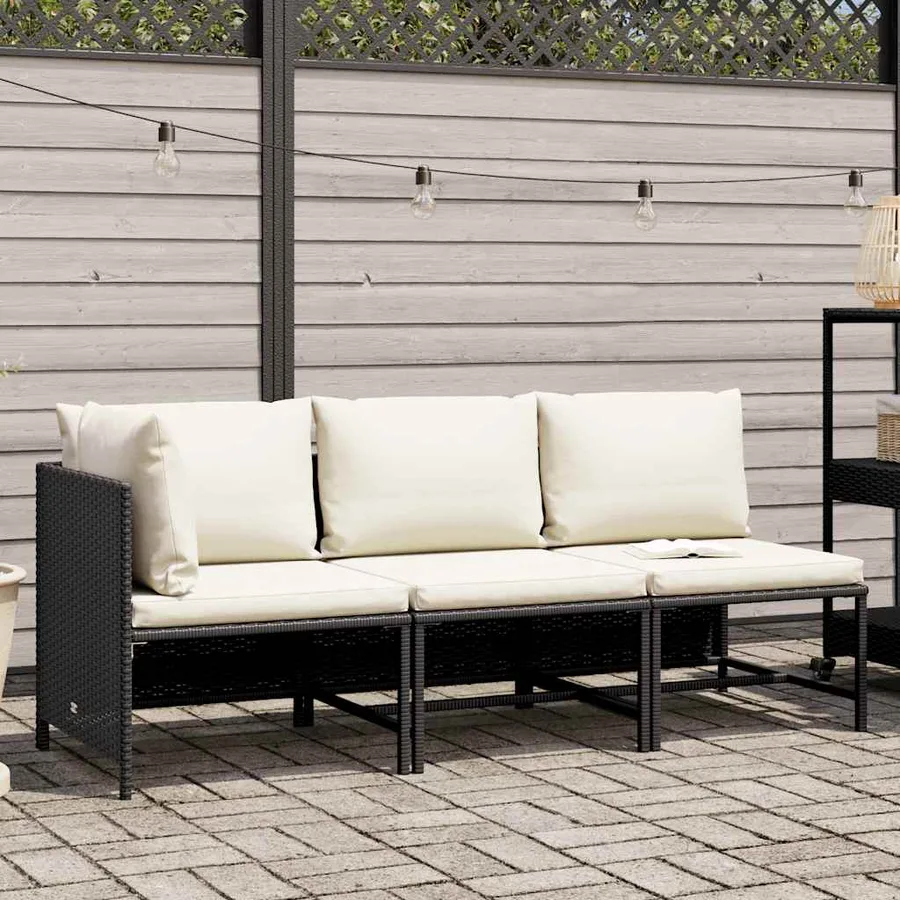 Canapés de jardin 3 pcs avec coussins Noir Résine tressée - 2