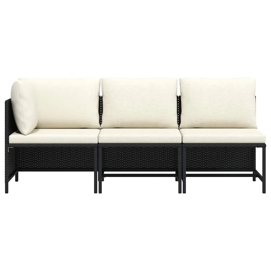 Canapés de jardin 3 pcs avec coussins Noir Résine tressée - 4