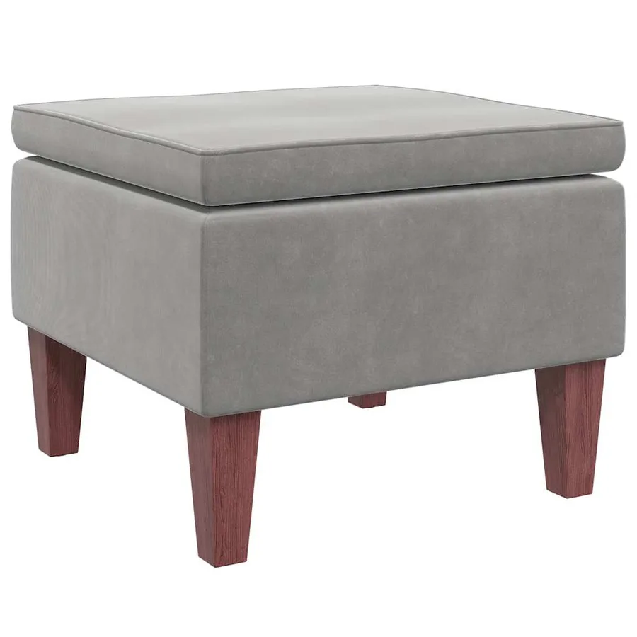 Tabouret avec pieds en bois Gris clair Velours - 4