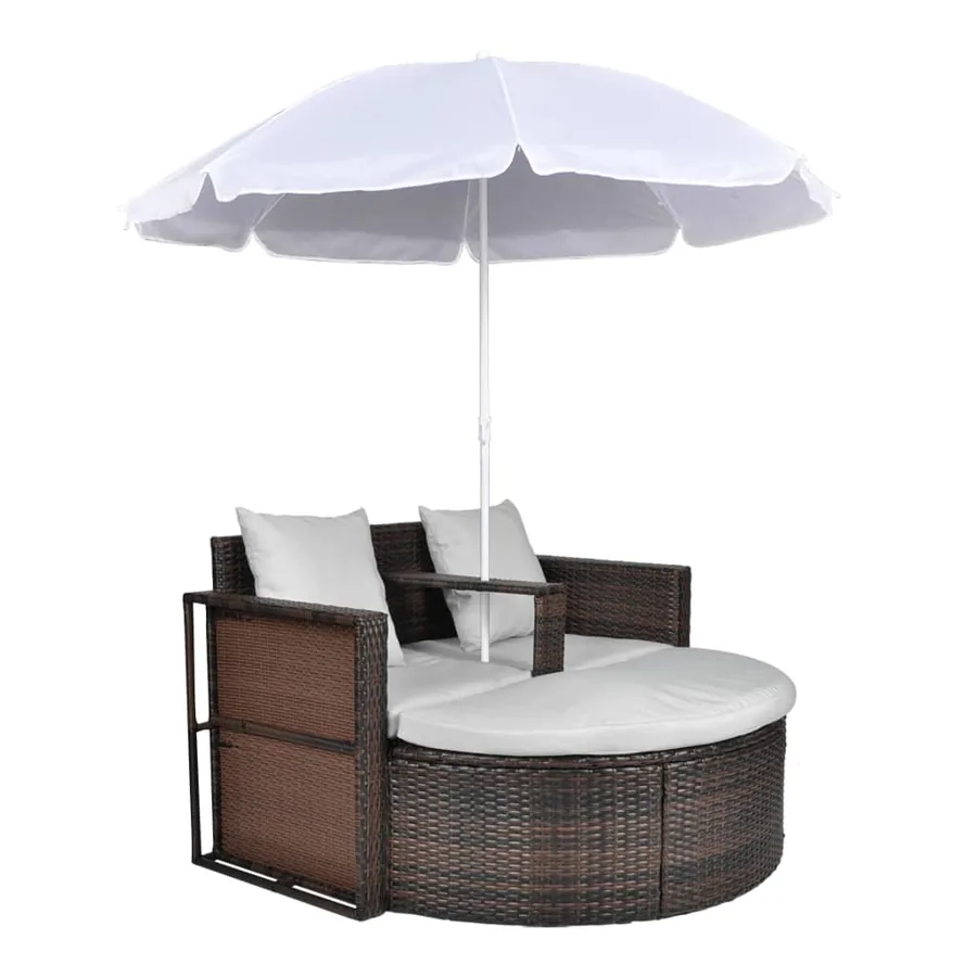 Lit de jardin avec parasol Noir Résine tressée - 10
