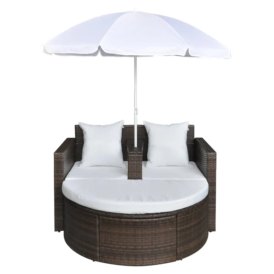Lit de jardin avec parasol Noir Résine tressée - 11
