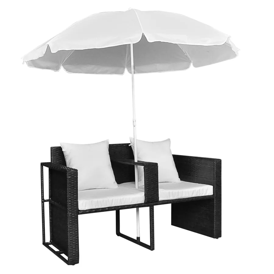 Lit de jardin avec parasol Noir Résine tressée - 5