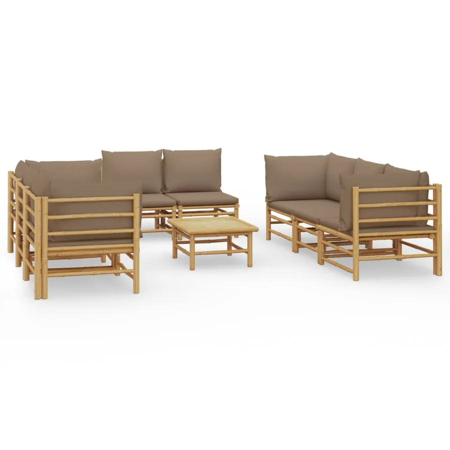 Salon de jardin 9 pcs avec coussins taupe bambou - 2