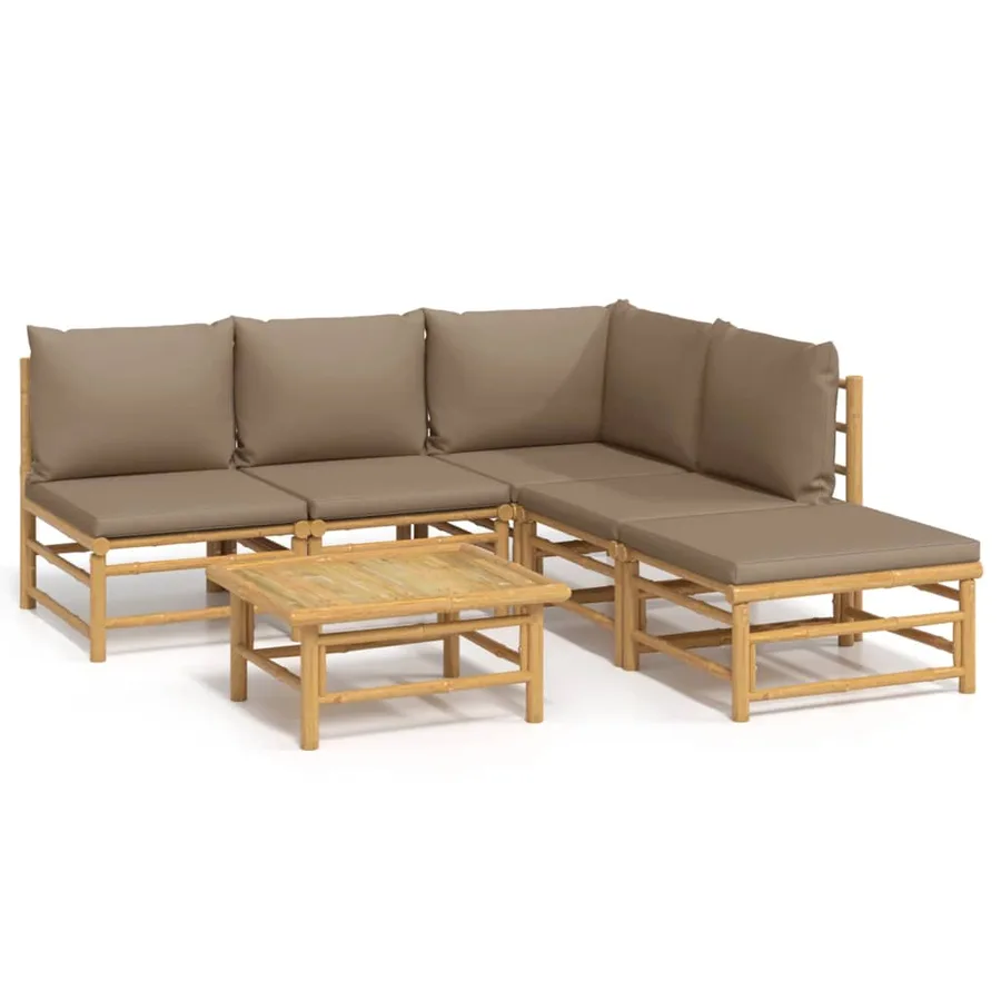 Salon de jardin 6 pcs avec coussins taupe bambou - 2