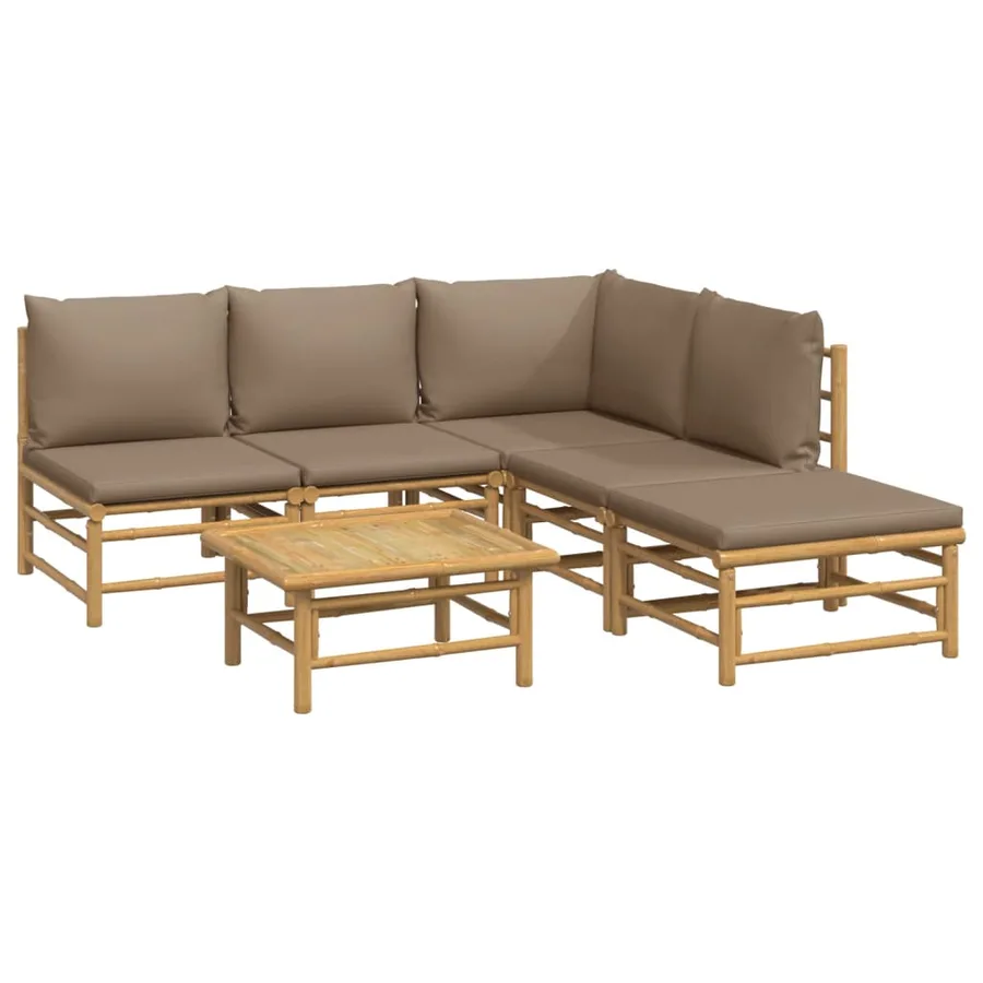 Salon de jardin 6 pcs avec coussins taupe bambou - 3