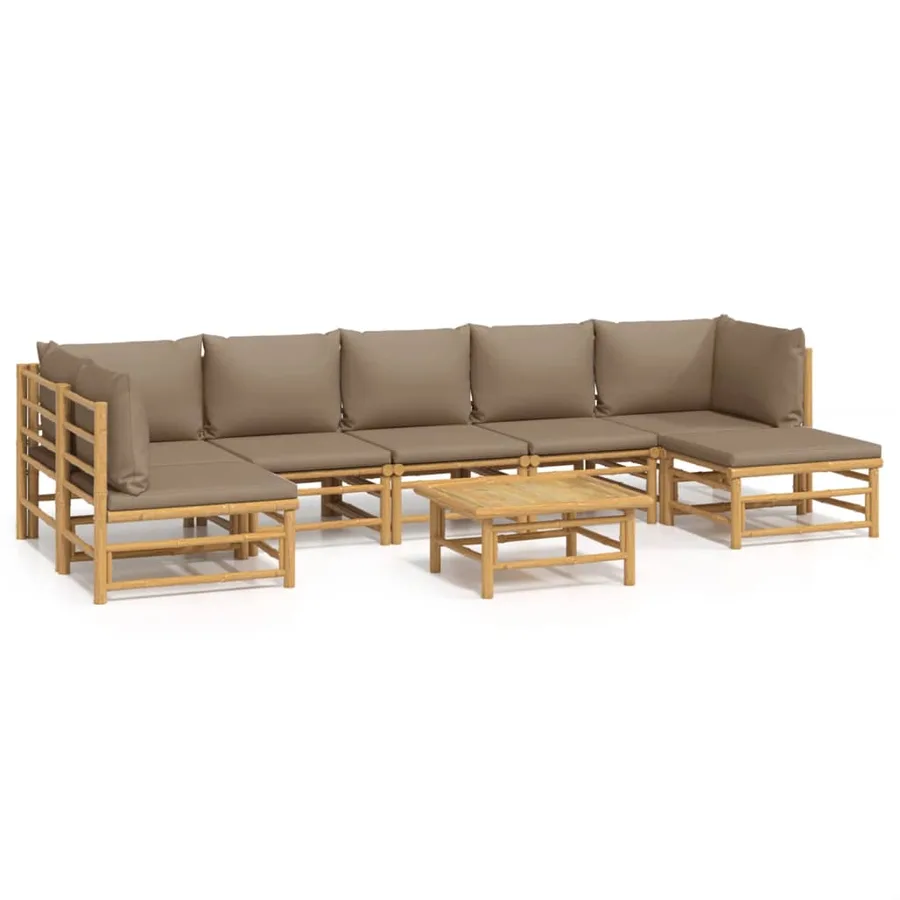Salon de jardin 8 pcs avec coussins taupe bambou - 2