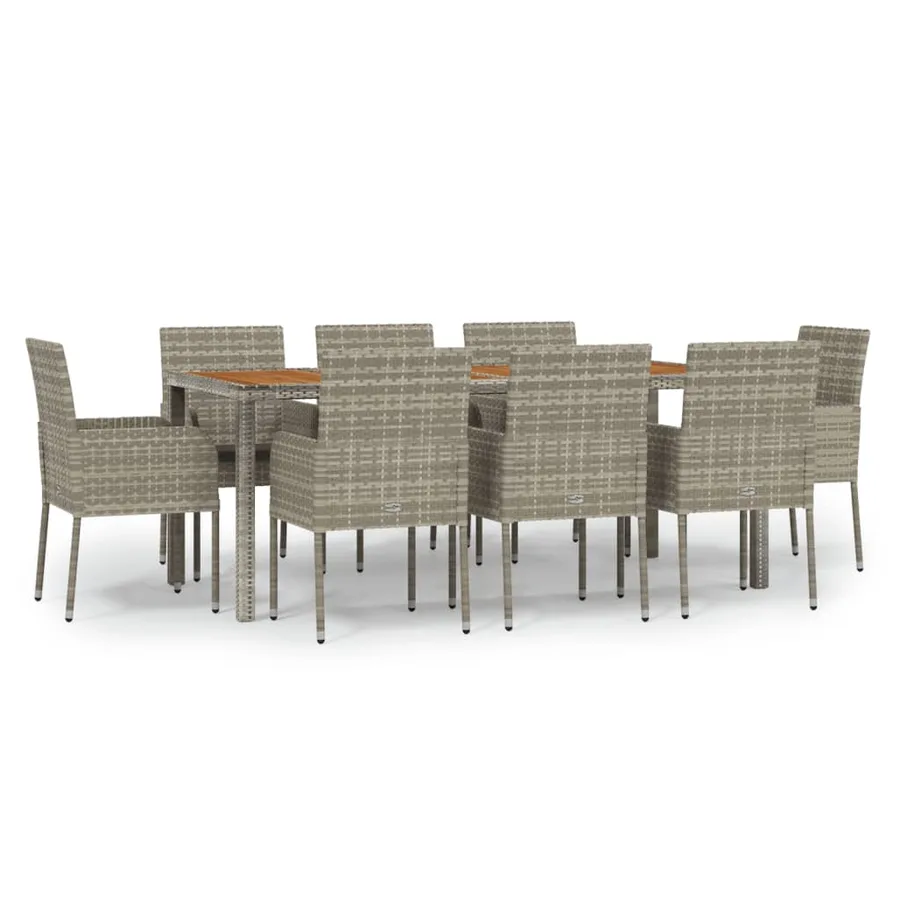 Ensemble à manger de jardin 9 pcs coussins gris résine tressée - 2