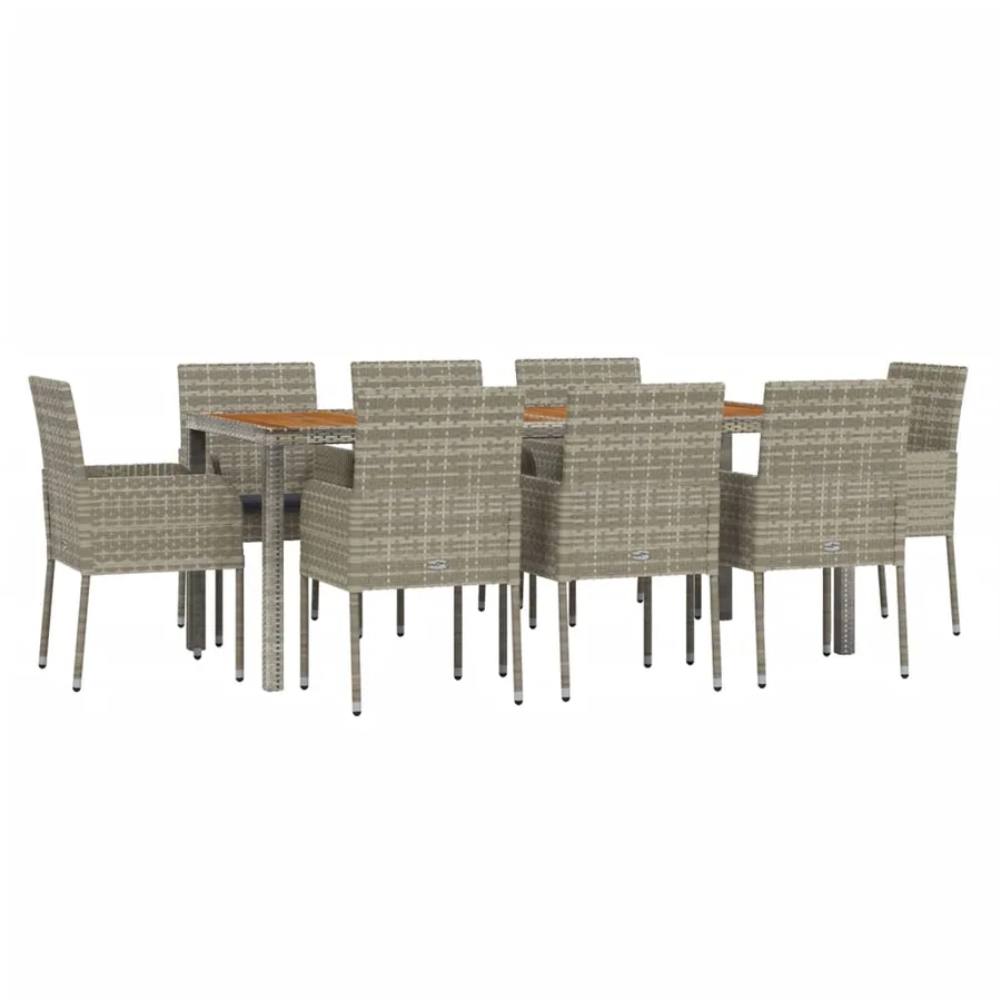 Ensemble à manger de jardin 9 pcs coussins gris résine tressée - 3