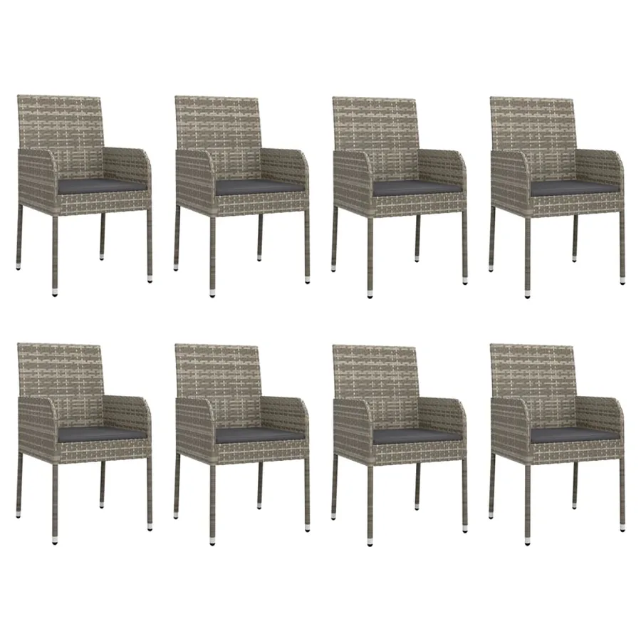 Ensemble à manger de jardin 9 pcs coussins gris résine tressée - 4