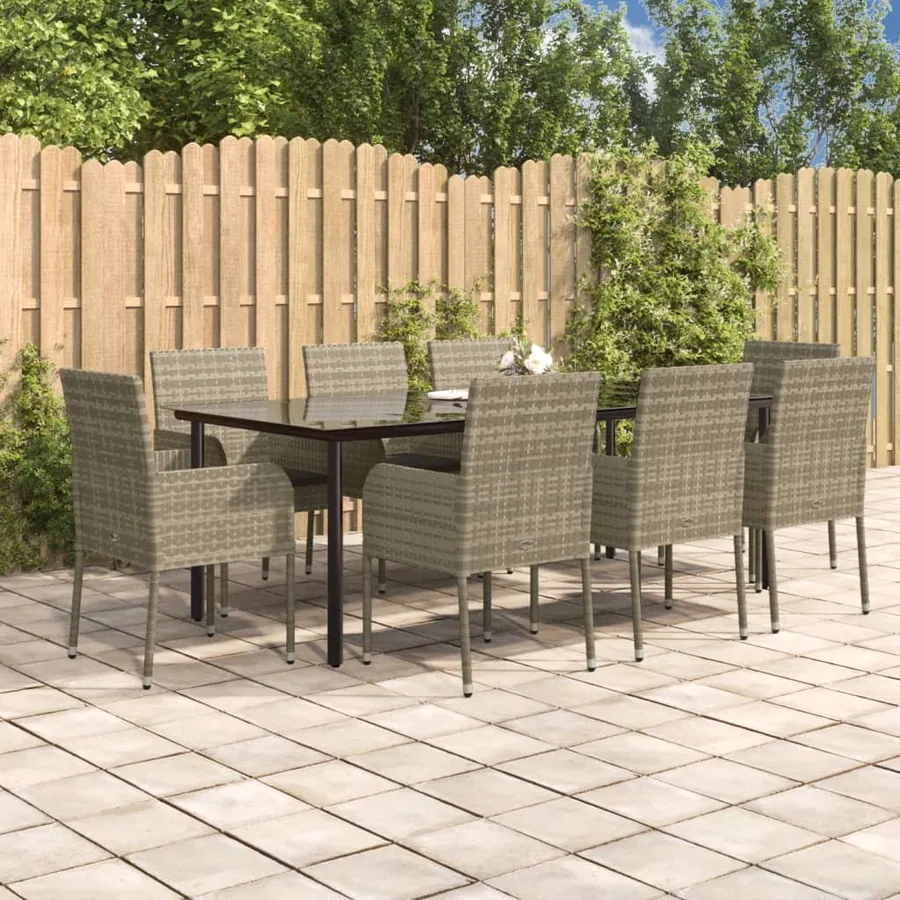 Ensemble à manger de jardin 9pcs et coussins noir et gris