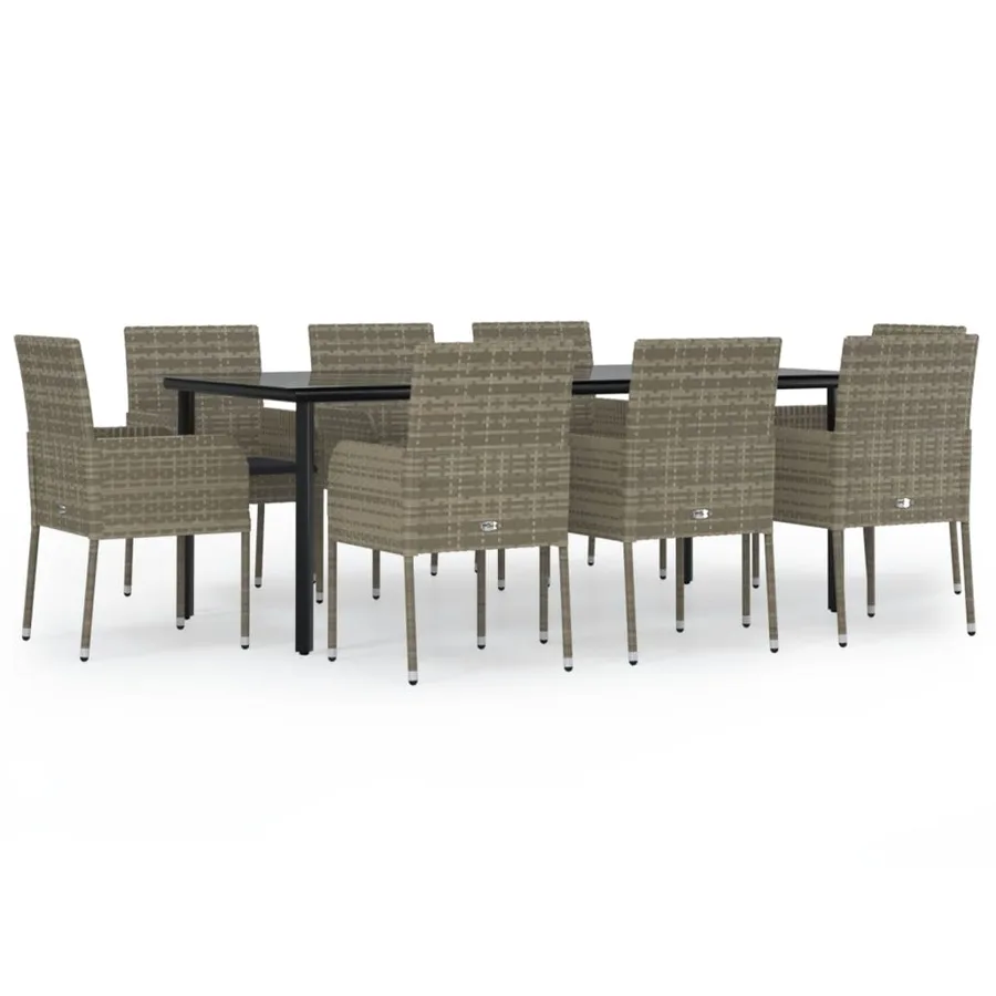 Ensemble à manger de jardin 9pcs et coussins noir et gris - 2
