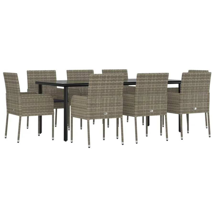 Ensemble à manger de jardin 9pcs et coussins noir et gris - 3