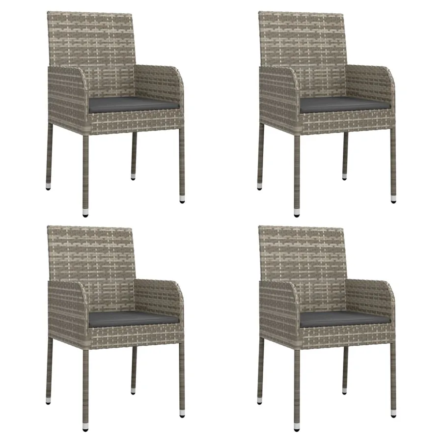 Chaises de jardin avec coussins lot de 4 Résine tressée Gris - 2