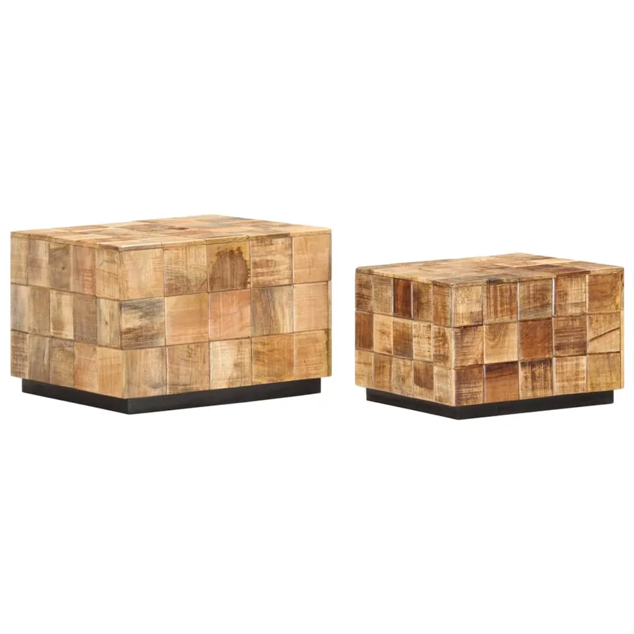 Tables basses 2 pcs avec design de blocs Bois de manguier brut - 11