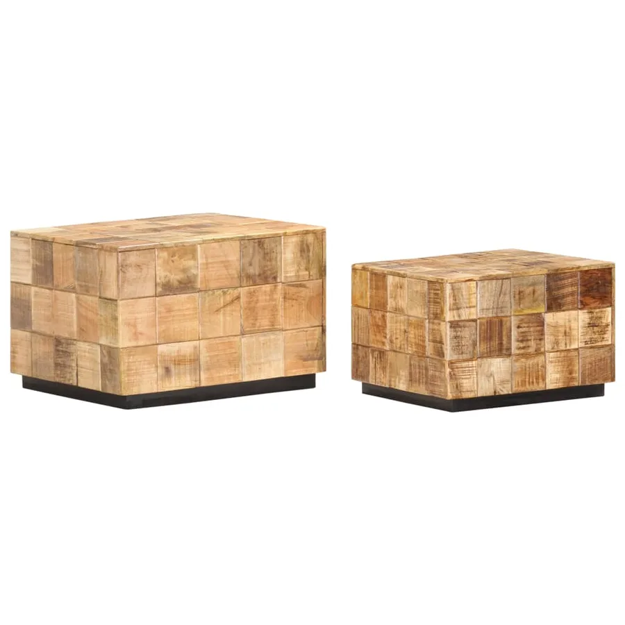 Tables basses 2 pcs avec design de blocs Bois de manguier brut - 2