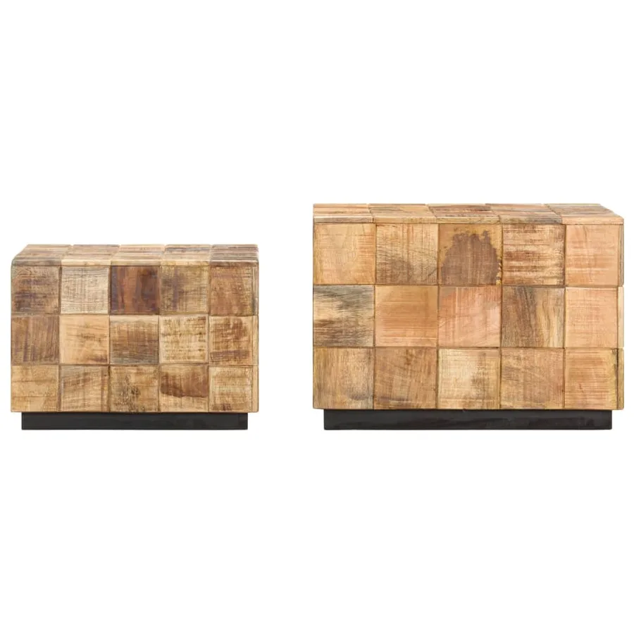 Tables basses 2 pcs avec design de blocs Bois de manguier brut - 3