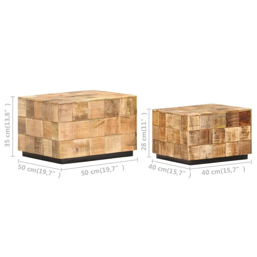 Tables basses 2 pcs avec design de blocs Bois de manguier brut - 8