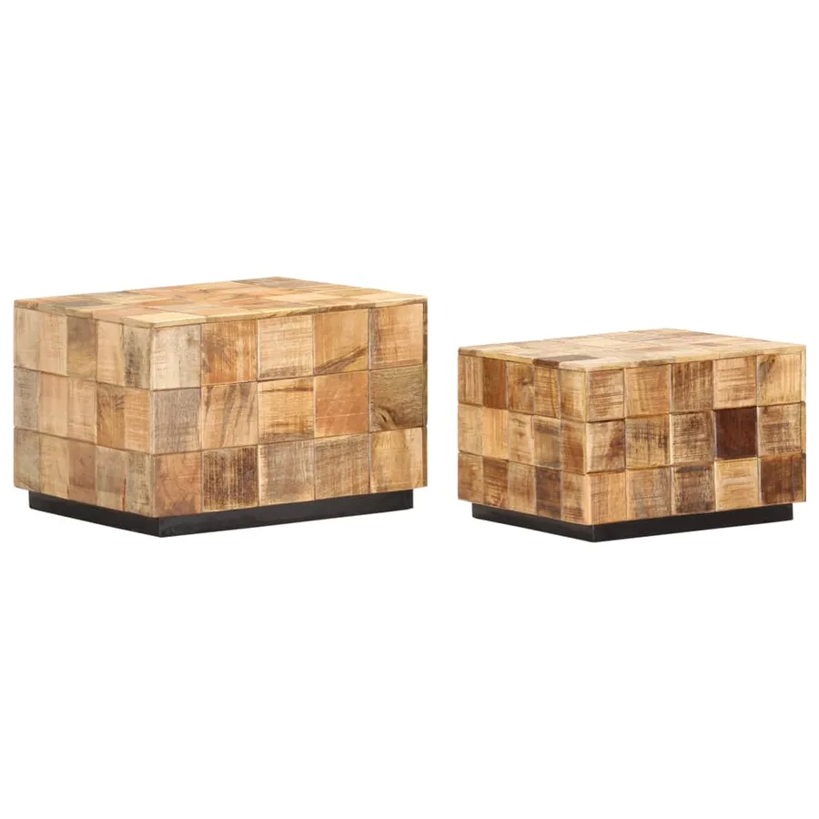 Tables basses 2 pcs avec design de blocs Bois de manguier brut - 9