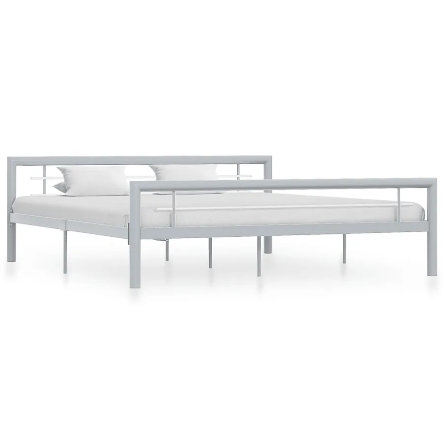 Cadre de lit sans matelas gris et blanc métal 180x200 cm