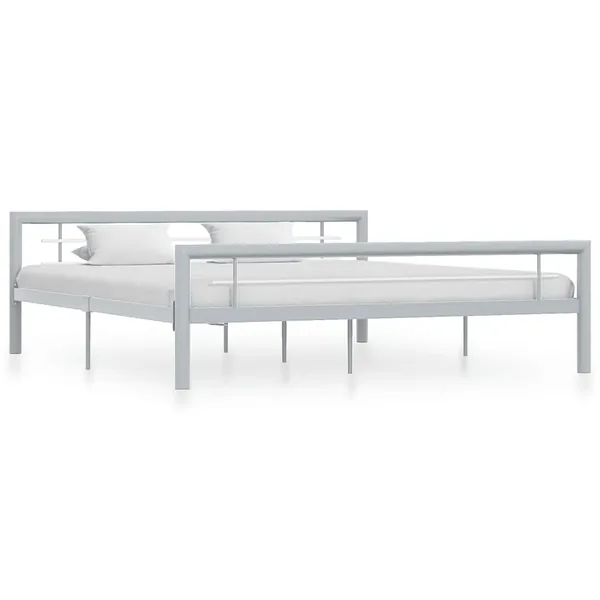 Cadre de lit sans matelas gris et blanc métal 180x200 cm