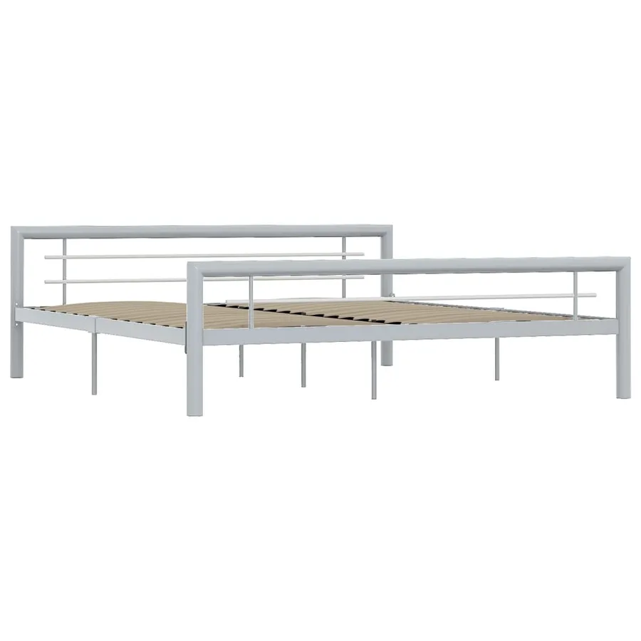Cadre de lit sans matelas gris et blanc métal 180x200 cm - 2