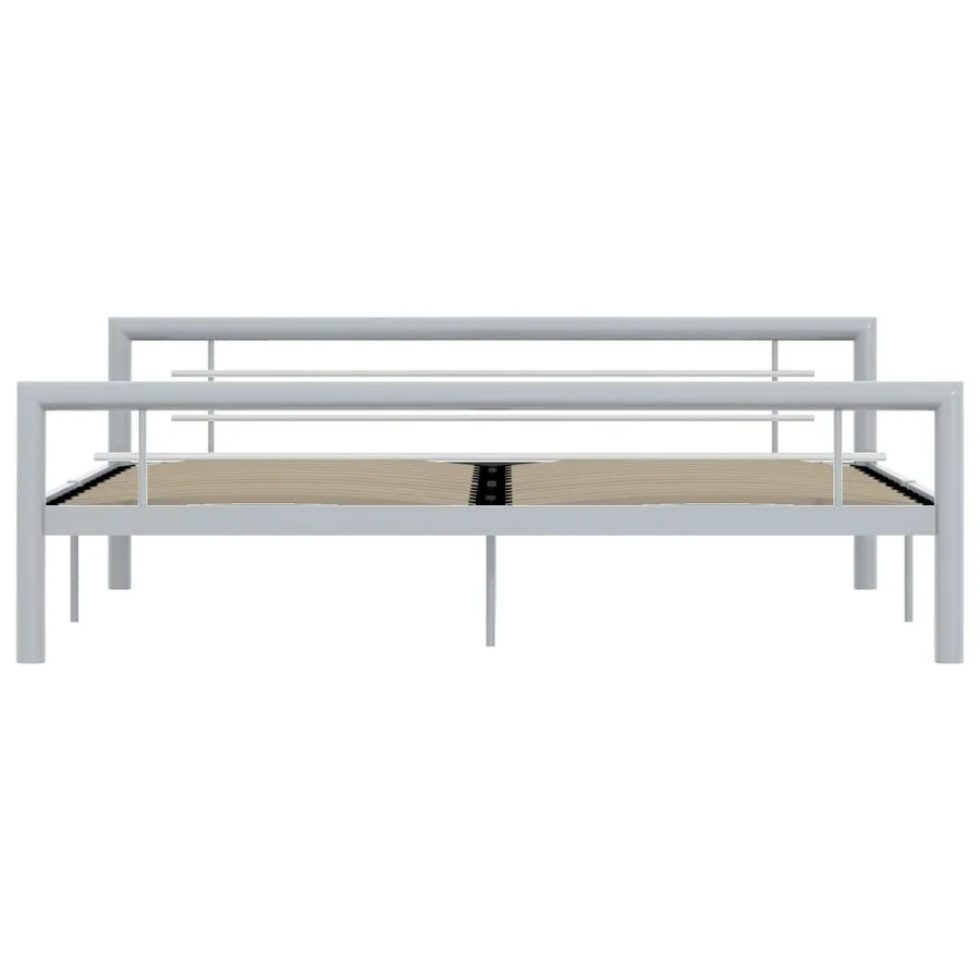 Cadre de lit sans matelas gris et blanc métal 180x200 cm - 3