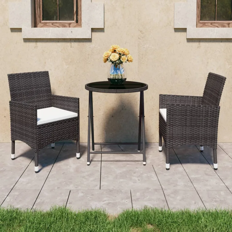 Ensemble de bistro de jardin 3 pcs poly rotin et verre trempé