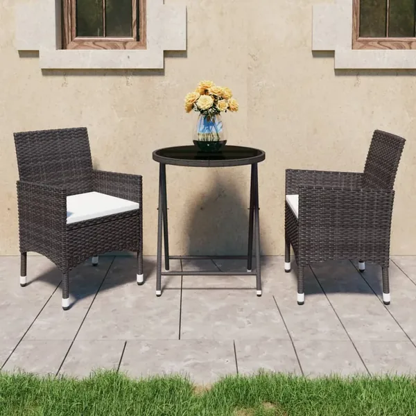 Ensemble de bistro de jardin 3 pcs poly rotin et verre trempé