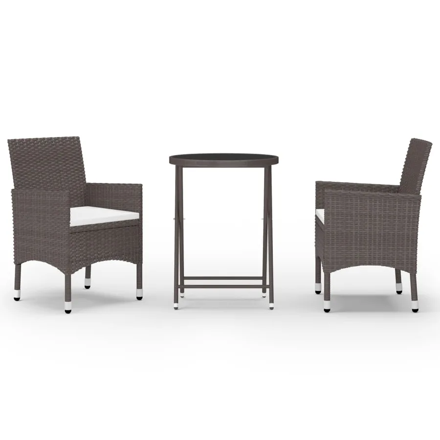 Ensemble de bistro de jardin 3 pcs poly rotin et verre trempé - 2
