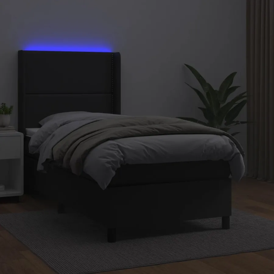 Sommier à lattes de lit matelas LED Noir 90x200 cm Similicuir - 3