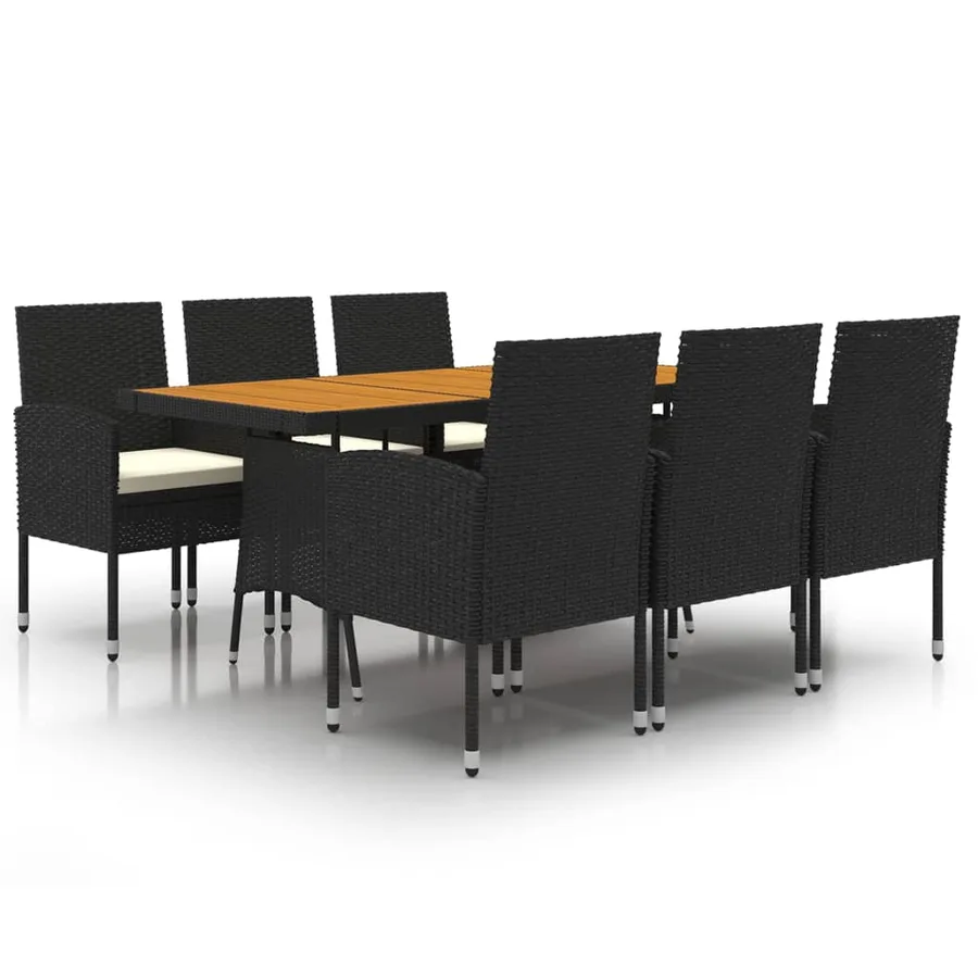 Mobilier à dîner d'extérieur 7 pcs Résine tressée Noir - 2