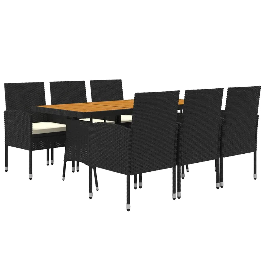 Mobilier à dîner d'extérieur 7 pcs Résine tressée Noir - 3