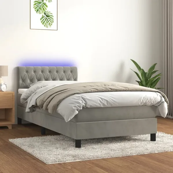 Sommier à lattes de lit avec matelas LED Gris clair 100x200 cm