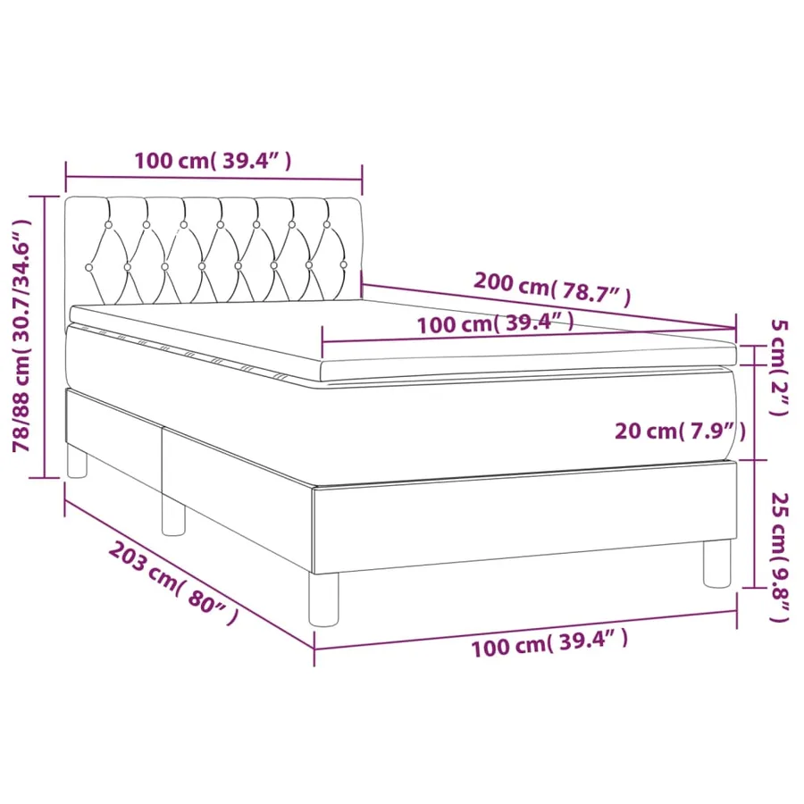Sommier à lattes de lit avec matelas LED Gris clair 100x200 cm - 8