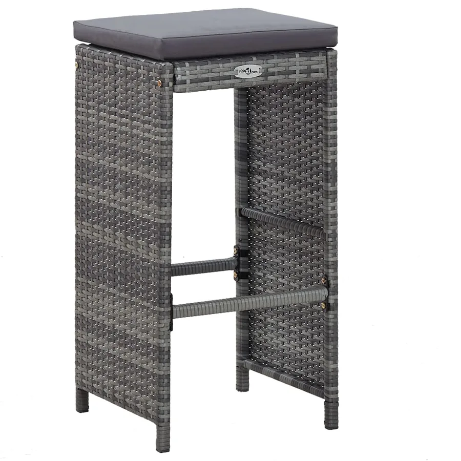 Meuble de bar de jardin 7 pcs et coussins Résine tressée Gris - 5