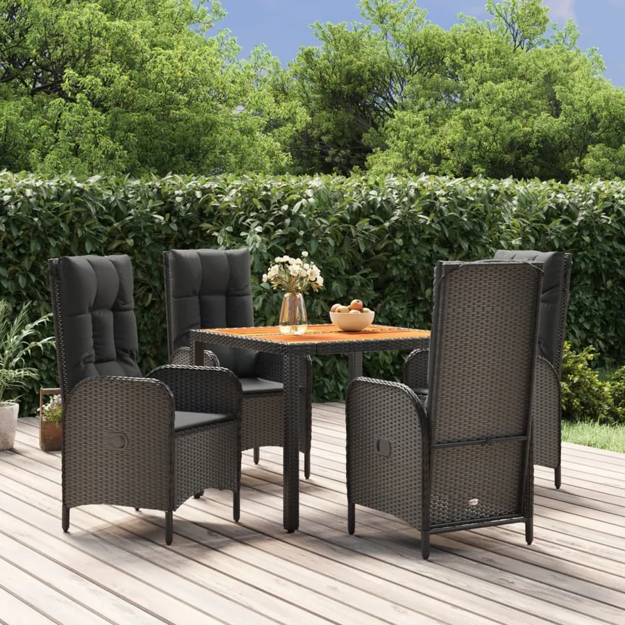 Ensemble à manger de jardin coussins 5pcs Noir Résine tressée