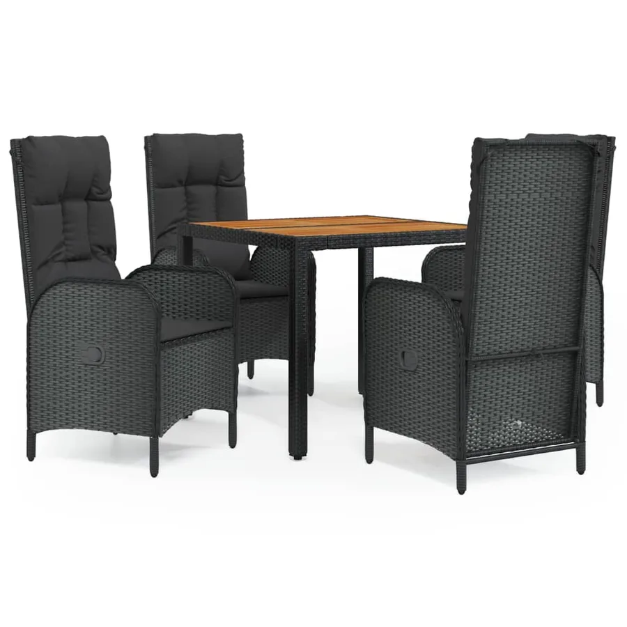 Ensemble à manger de jardin coussins 5pcs Noir Résine tressée - 2