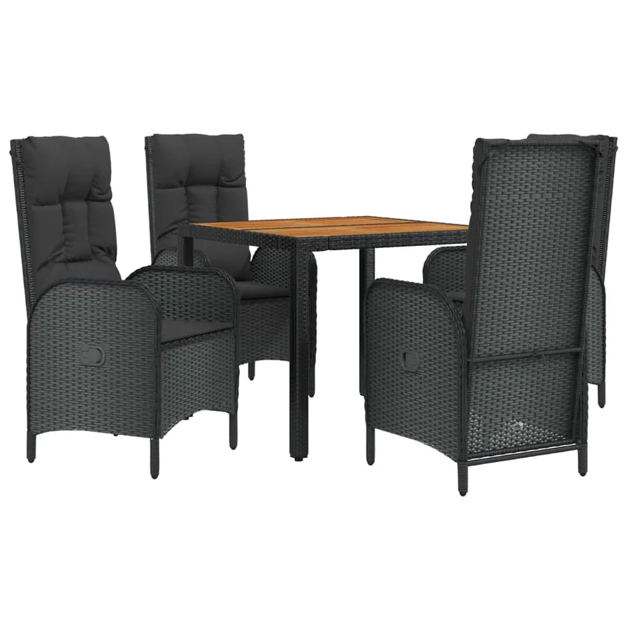 Ensemble à manger de jardin coussins 5pcs Noir Résine tressée - 3