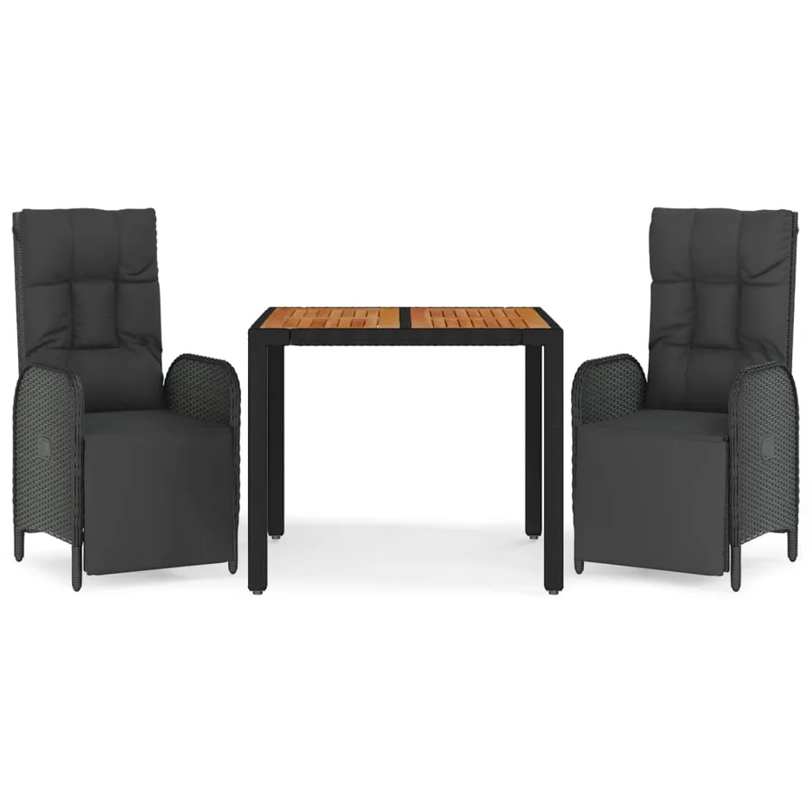 Ensemble à manger de jardin avec coussins 3 pcs Noir - 2