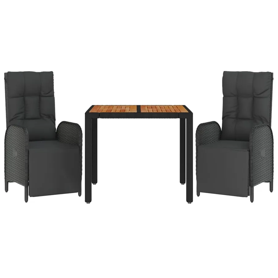 Ensemble à manger de jardin avec coussins 3 pcs Noir - 3