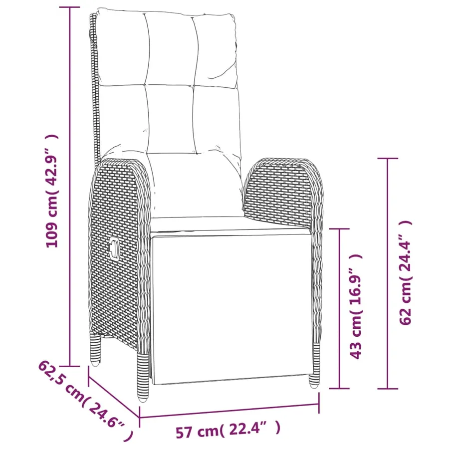 Ensemble à manger de jardin avec coussins 3 pcs Noir - 9
