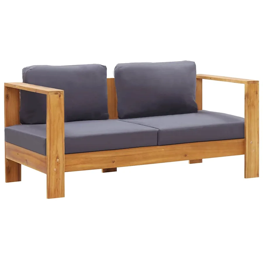 Banc de jardin avec coussins 140 cm Bois d'acacia solide Gris - 2
