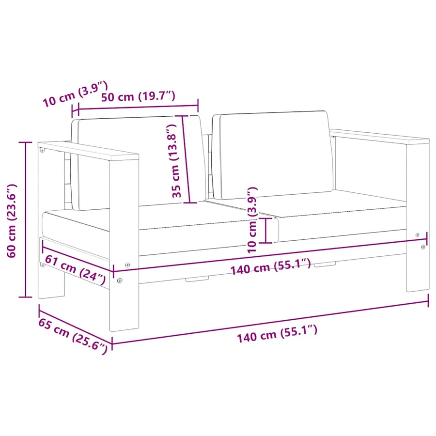 Banc de jardin avec coussins 140 cm Bois d'acacia solide Gris - 8