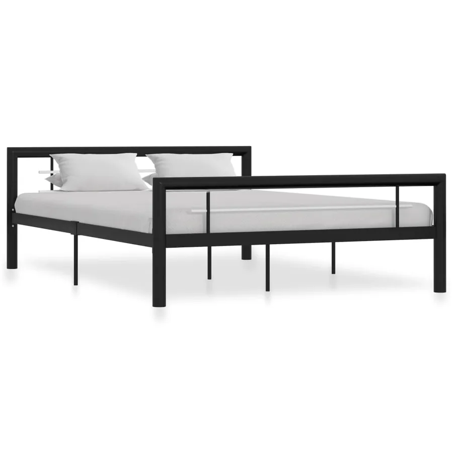 Cadre de lit sans matelas noir et blanc métal 160x200 cm