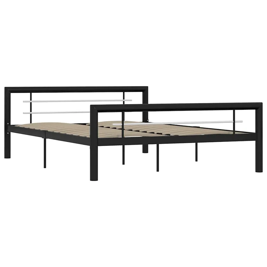 Cadre de lit sans matelas noir et blanc métal 160x200 cm - 2