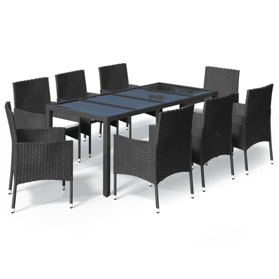 Ensemble à manger jardin 9pcs et coussins noir résine tressée - 2