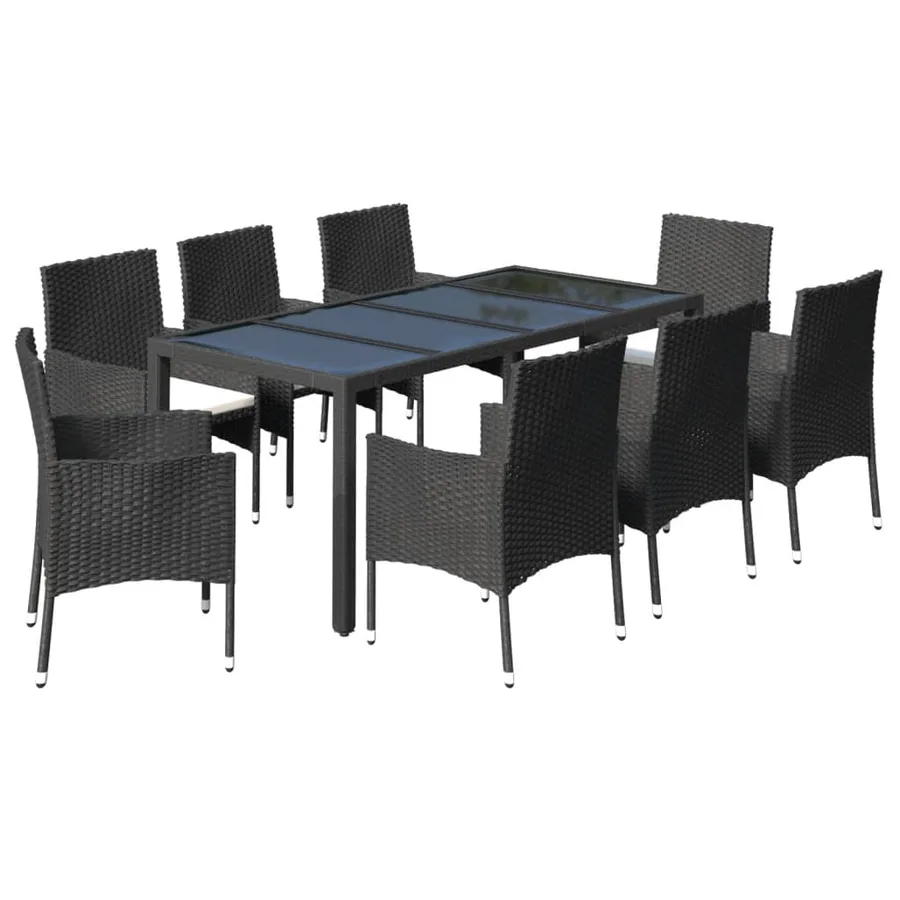 Ensemble à manger jardin 9pcs et coussins noir résine tressée - 3