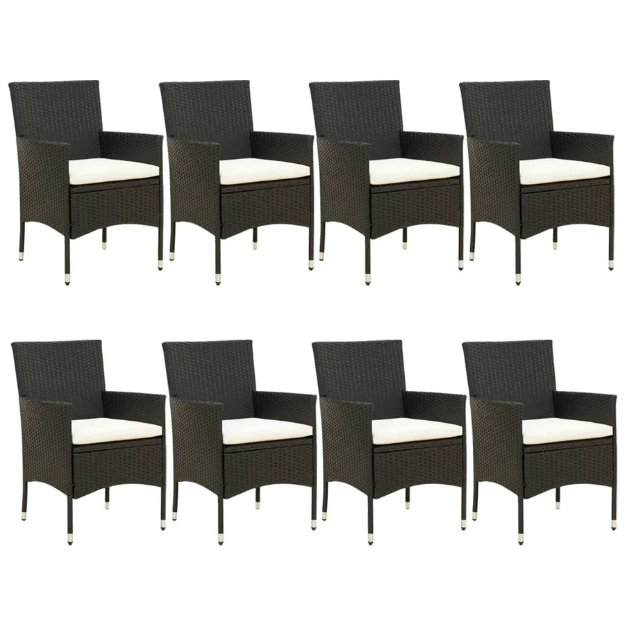 Ensemble à manger jardin 9pcs et coussins noir résine tressée - 4