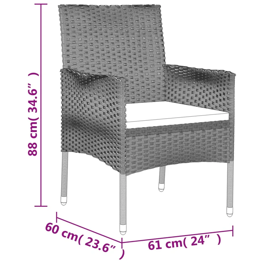 Ensemble à manger jardin 9pcs et coussins noir résine tressée - 8